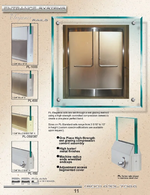 PRL's Elegance Wet-set All Glass Door Rails are designed for heavy tempered glass
