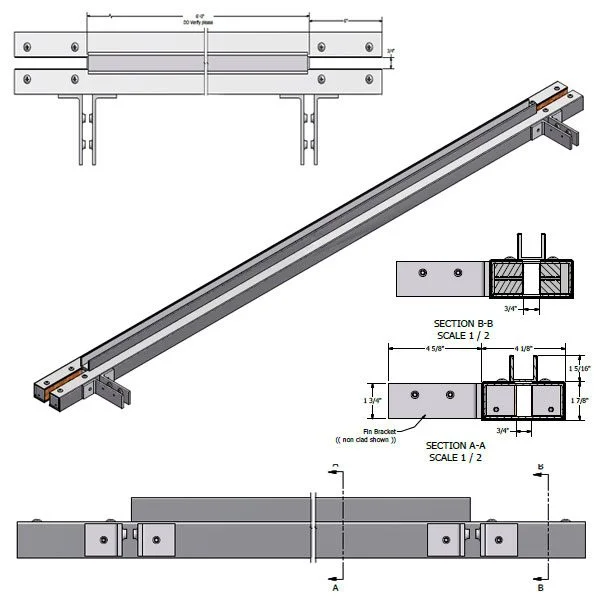 72FHPB - 72" Floating Header Polished Brass